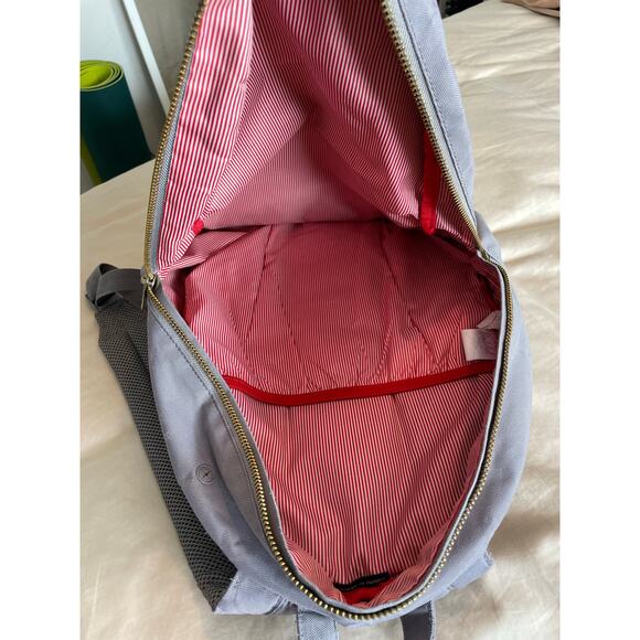 Herschel Gray Backpack Bag Red Stripe Interior travel on the go computer tote - Picture 5 of 5